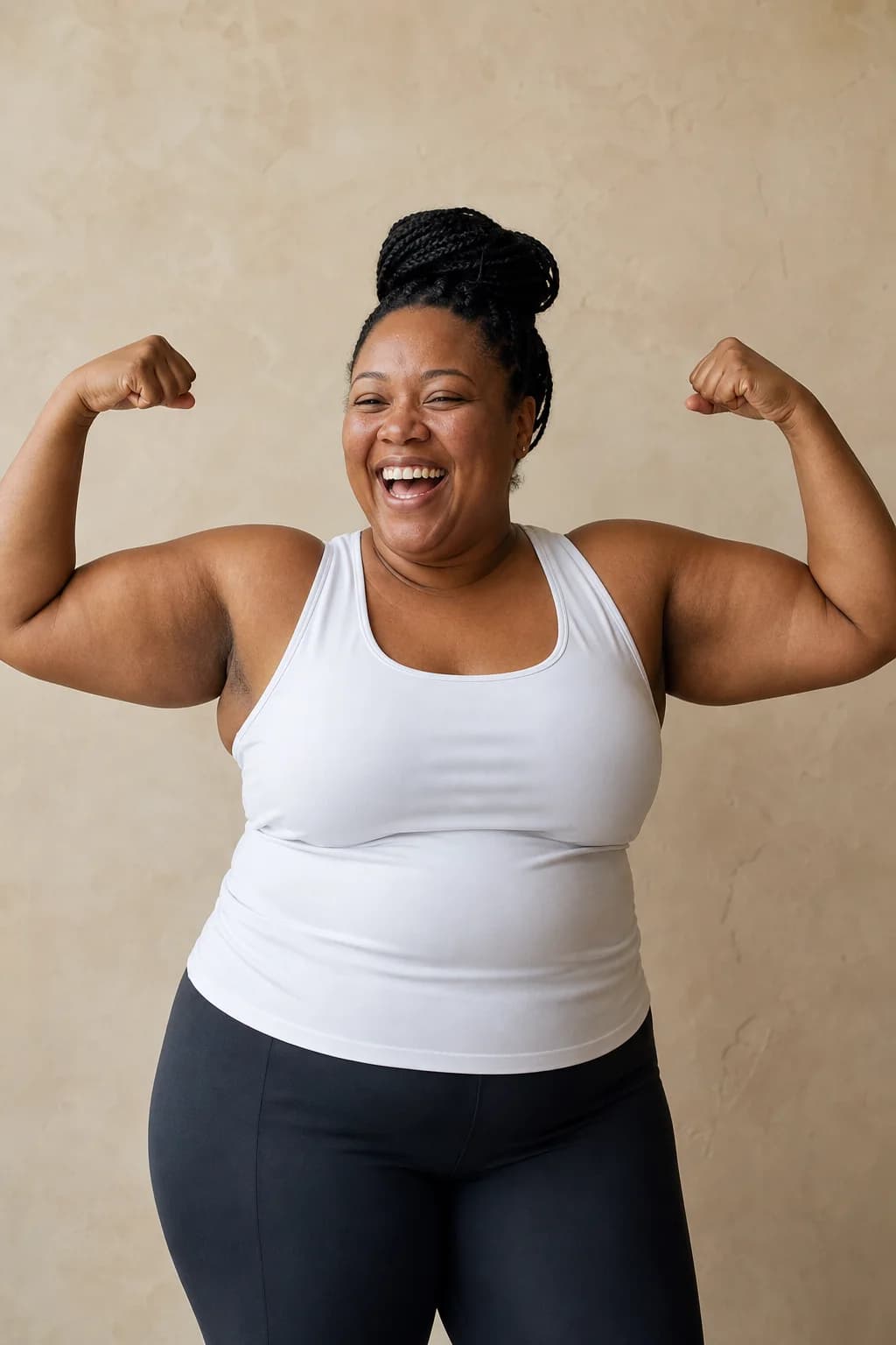 Adult woman in white athletic clothing